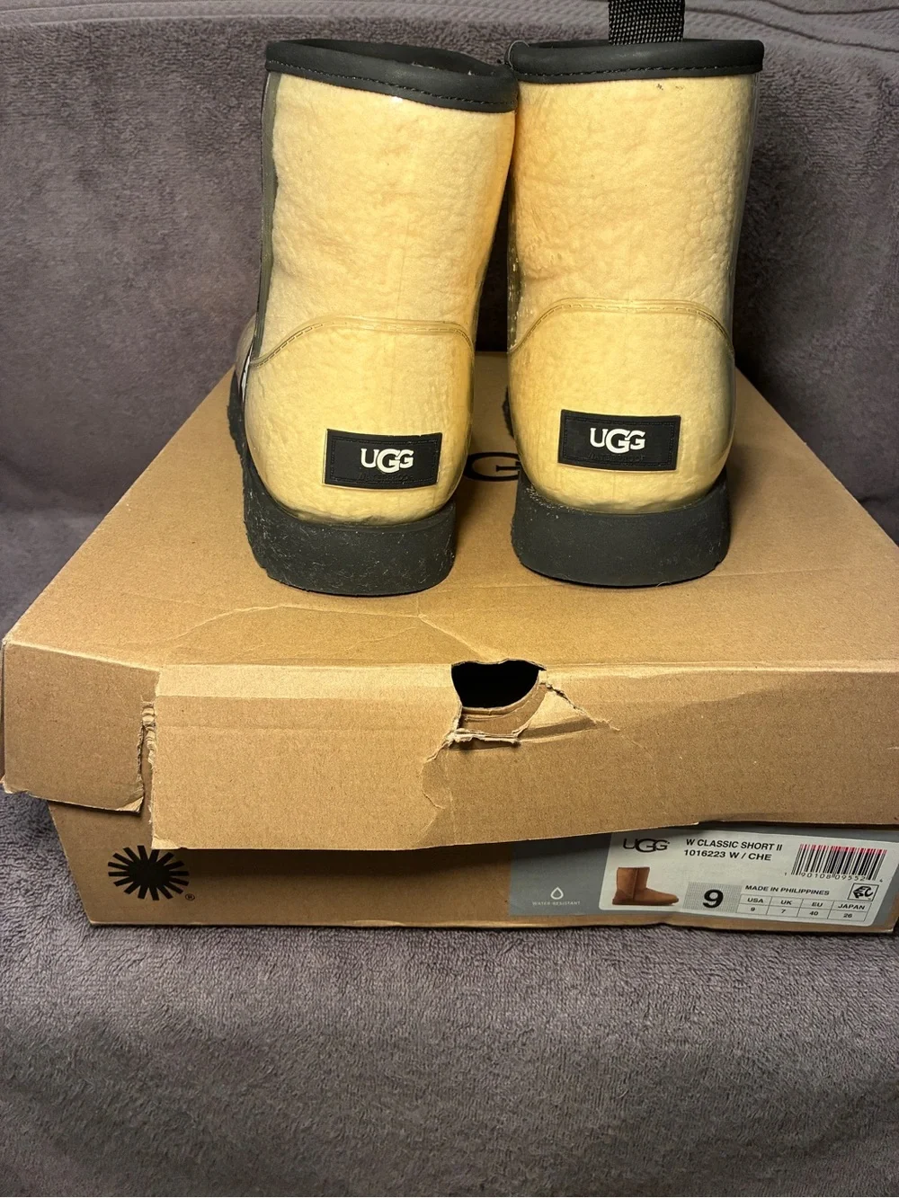 UGG Yellow Patent Shearling Ankle Boots with Black Trim